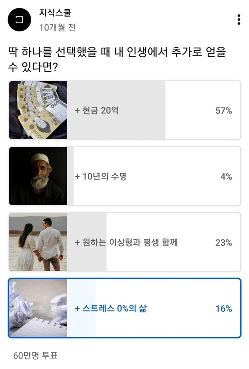 내인생에서 추가로 얻을수 있는거 딱하나만 선택하려면