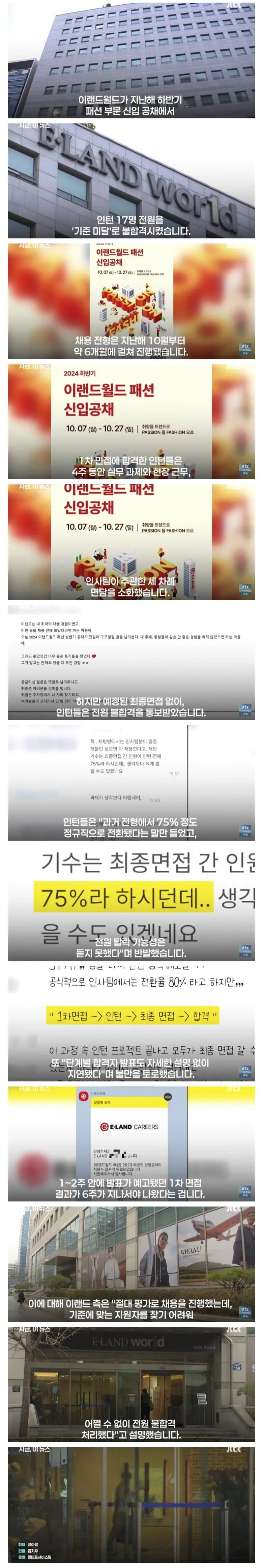 이랜드, 인턴 전원 정규직 불합격